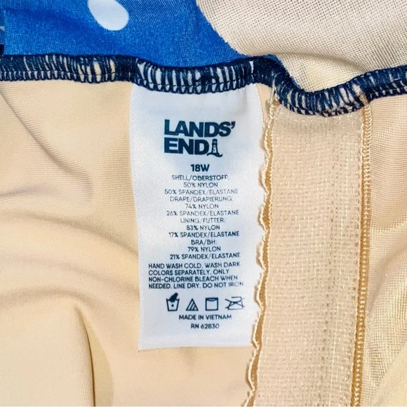 LANDS' END Blue Polka Dot Slimming One-Piece Swimsuit Size 18W Modest Feminine - Picture 9 of 9